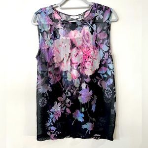 New York & Company Adorable Floral Sleeveless Blouse w/ Removable floral top
